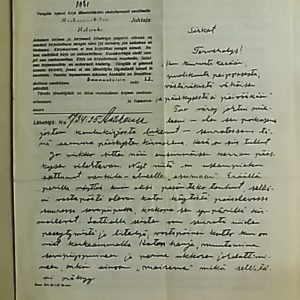 Vangin kirje 1939